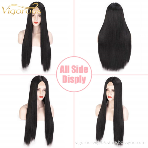 Vigorous 28 Inches Long Straight Hair Extension Wigs Ombre Heat Resistant Full Cheap Woman Synthetic Hair Wig With Lace Front